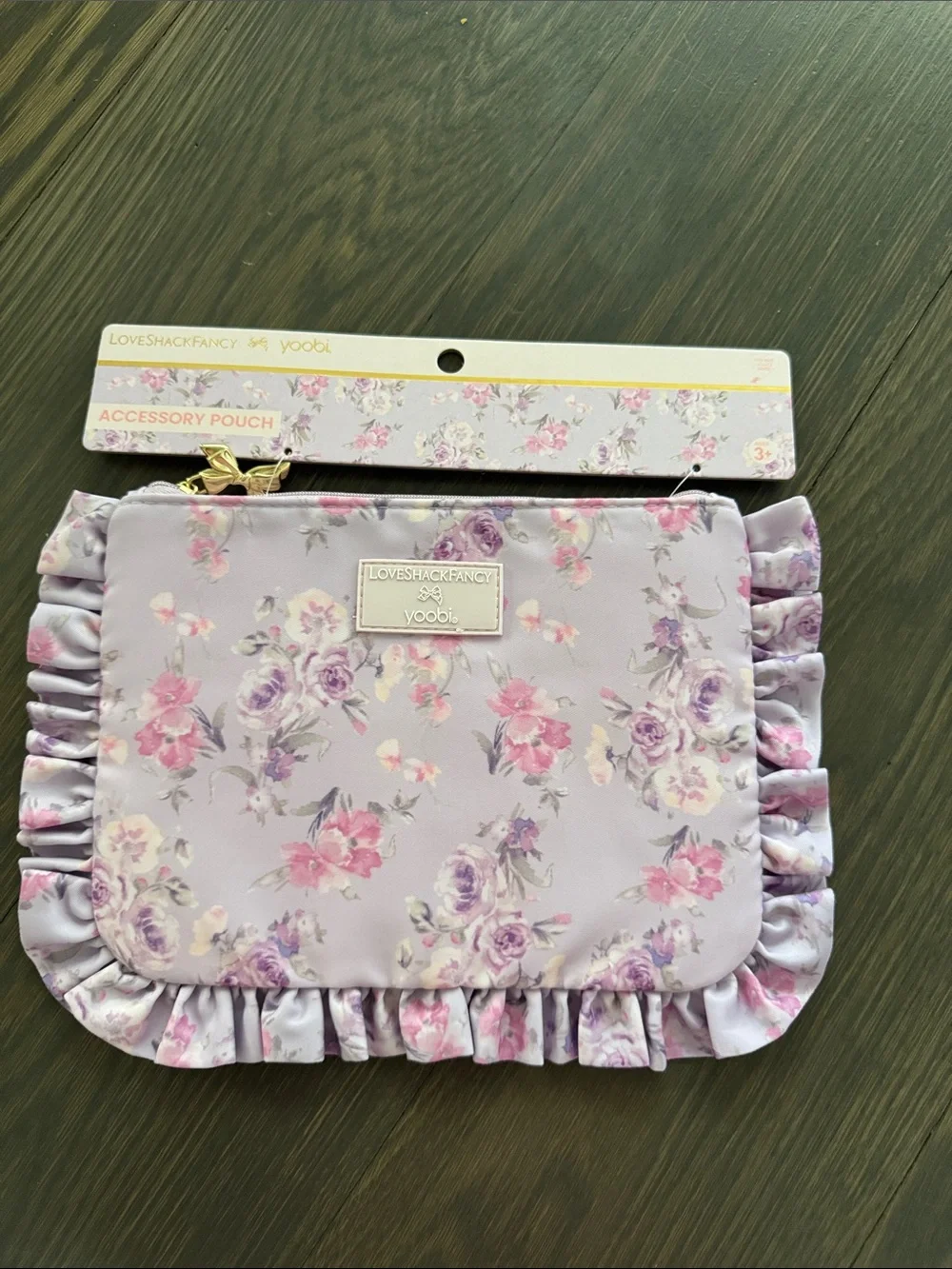 LoveShackFancy Kids Floral Ruffle Accessory Pouch in Lavender and Pink